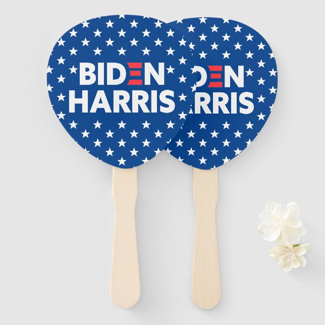 Éventail Biden / Harris White Stars Motif Blue (Devant et derrière)