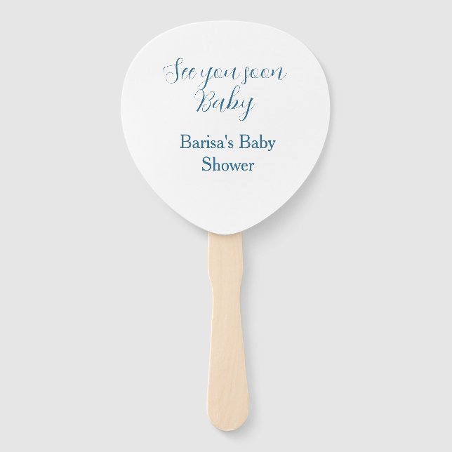Éventail bientôt bébé shower bleu nom date simple (Devant)