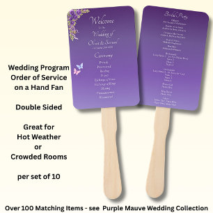 Éventail Bienvenue à la cérémonie de mariage, Fleurs Mauve 