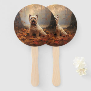 Éventail Biewer Terrier dans les feuilles d'automne qui tom