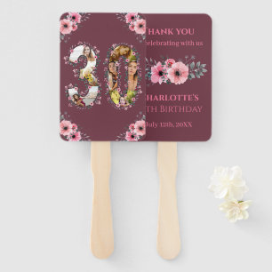 Éventail Big 30th Birthday Photo Collage Rose Flower Woman