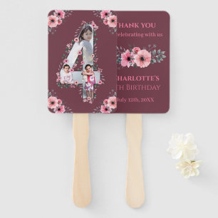 Éventail Big 4th Birthday Girl Photo Collage Fleur rose