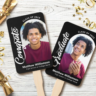 Éventail Black Congrats Grad 2 Photo Arche Bold Blanc Scrip