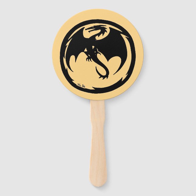 Éventail Black Dragon gold round hand fans (Devant)