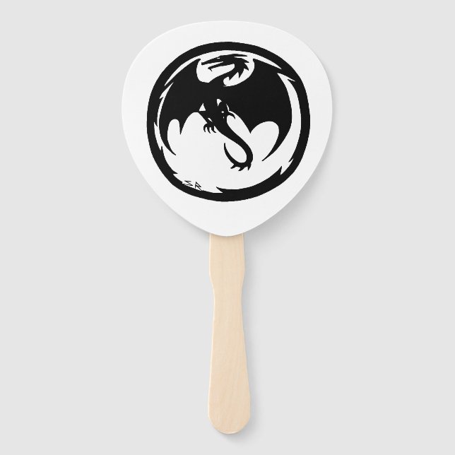 Éventail Black Dragon white paddle hand fans (Devant)