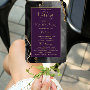 Éventail Black Gold Agate Deep Purple Wedding Programme
