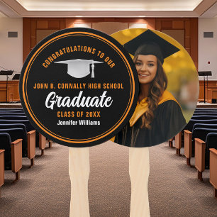 Éventail Black Orange Graduate Photo Party