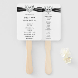 Éventail Black Ribbon Silver Swan Programme de mariage Fans