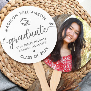 Éventail Blanc 1 Photo Graduation Gris Script Coeurs Casque