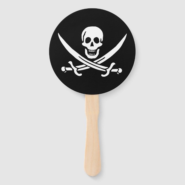 Éventail Blanc, Drapeau de Pirate Calico Jack, Crâne et Sab (Devant)