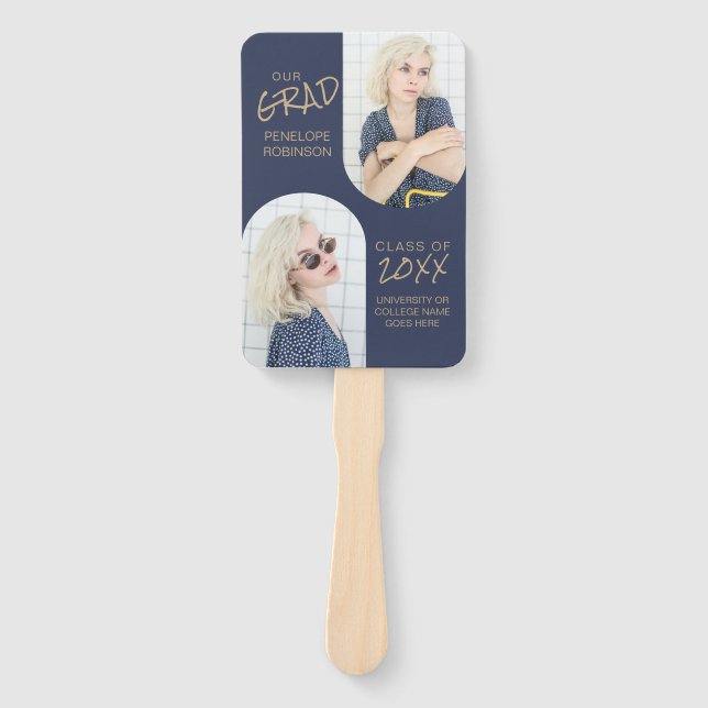 Éventail Bleu Marine 2 Arché Photo Graduation (Devant)