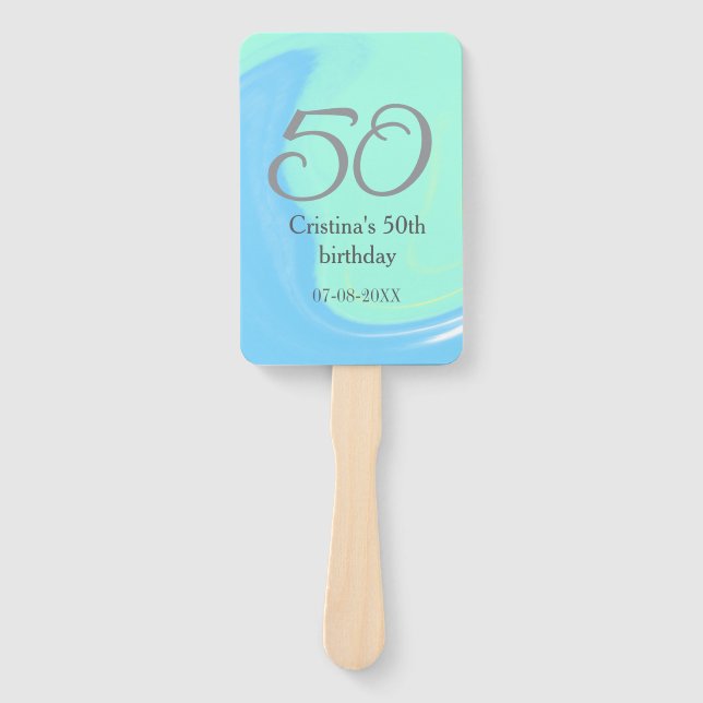 Éventail bleu vert gris 50e anniversaire ajouter nom date r (Devant)