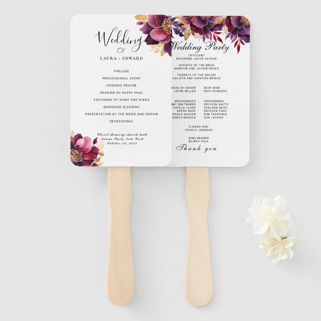 Éventail Bliss de Bourgogne : Elégant Motif floral en Win (Devant et derrière)