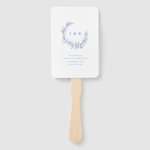 Éventail Blue Floral Wreath Monogramme Programme de mariage