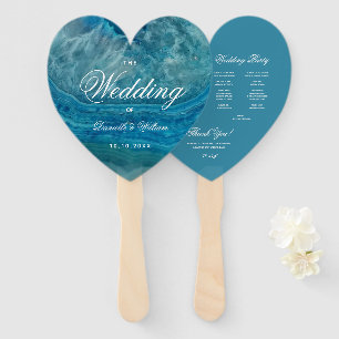 Éventail Blue Geode Heart White Calligraphy Wedding Program