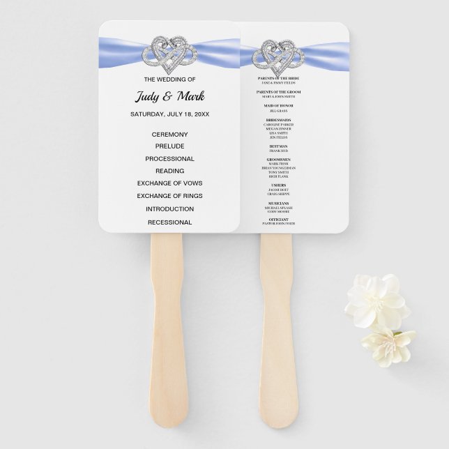 Éventail Blue Infinity Heart Wedding Programme Fans (Devant et derrière)