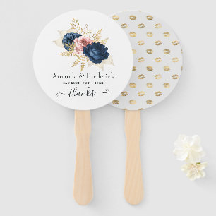 Éventail Blush, Navy et Gold Floral Mariage