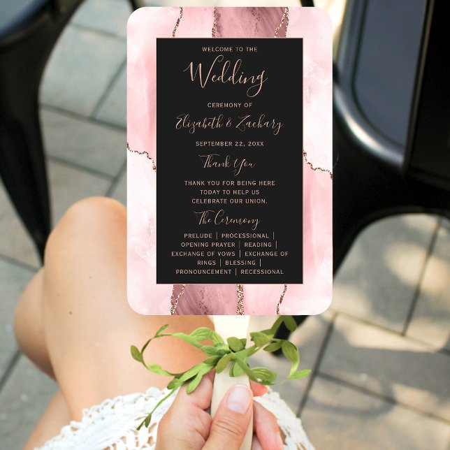 Éventail Blush Pink Rose Gold Agate Dark Wedding Program (Créateur téléchargé)