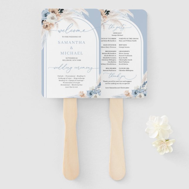 Éventail Boho aquarelle bleu et rouille arc tropical fleuri (Devant et derrière)