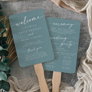 Éventail Boho Chic Seafoam Programme de mariage Turquoise