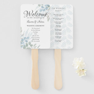 Éventail Boho Eucalyptus Dusty Blue Wedding Programme