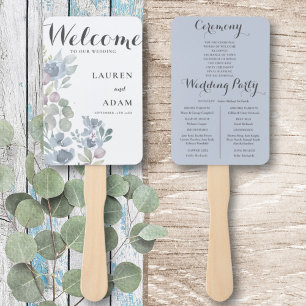 Éventail Boho Floral Eucalyptus Dusty Blue Wedding Programm