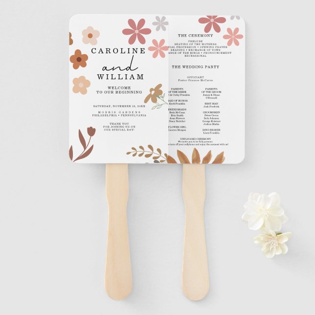 Éventail Boho Floral Mariage (Devant et derrière)