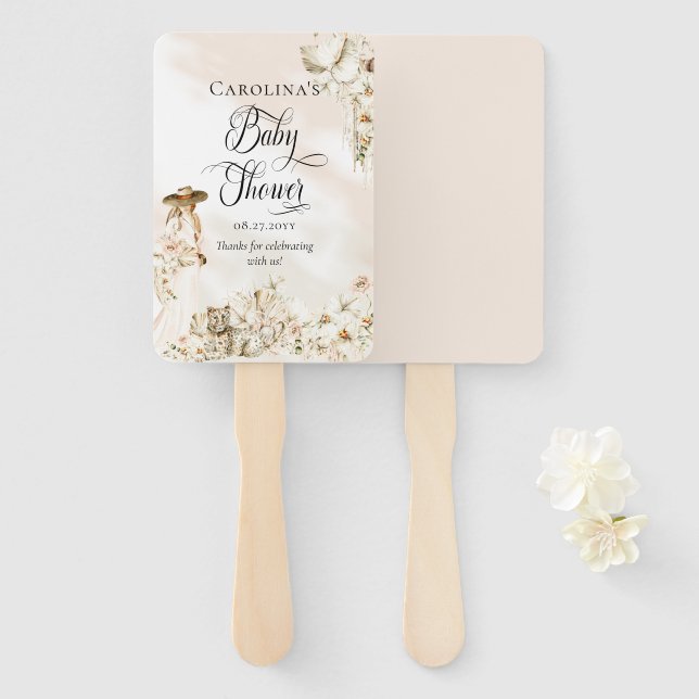 Éventail Boho Leopard | Femme Baby shower floral tropical (Devant et derrière)