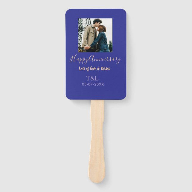 Éventail Boho moderne heureux anniversaire ajouter nom bleu (Devant)