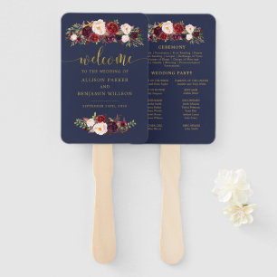 Éventail Boho Navy et Gold Floral Wedding Programme Fans