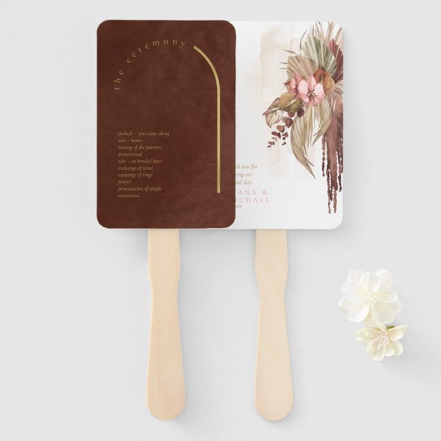 Éventail Boho Oasis Wedding Programme Burnt Umber ID959 (Devant et derrière)
