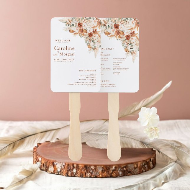 Éventail Boho Pampas Grass Floral Terracotta Mariage (Créateur téléchargé)
