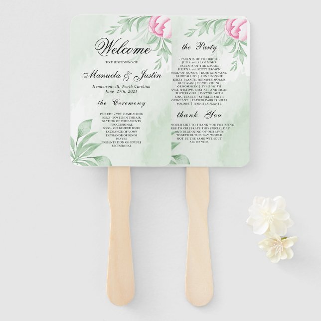 Éventail Boho Watercolor Eucalyptus Wedding Programme (Devant et derrière)