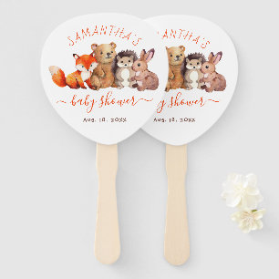 Éventail Bois Baby shower Aquarelle Animaux Rouge Script