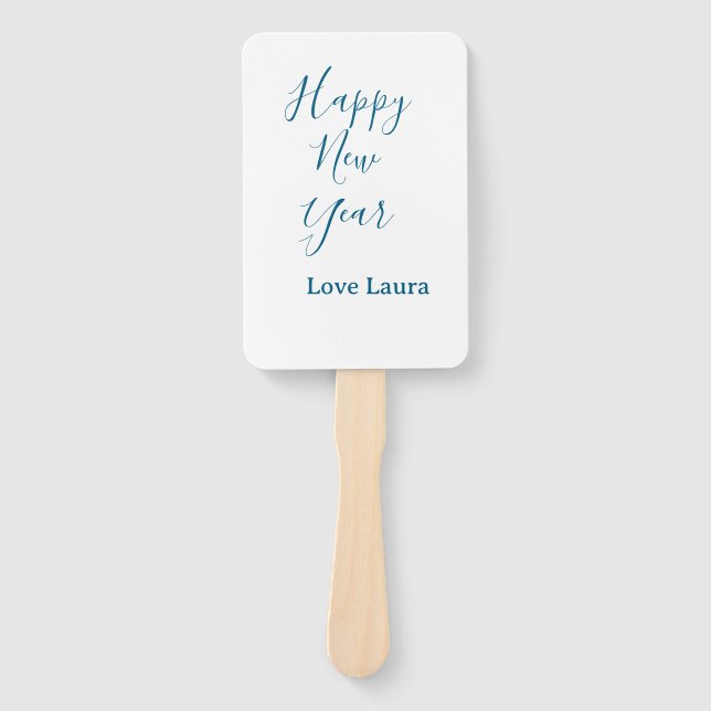 Éventail Bonne nouvelle année ajouter nom amour bleu simple (Devant)