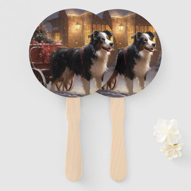 Éventail Border Collie Saison de Noël Fêtes (Devant et derrière)