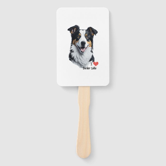 Éventail Bordure Collie face (avec le texte I Love) (Devant)