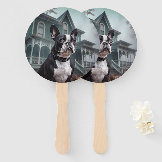 Éventail Boston Terrier Halloween Épouvantable (Devant et derrière)