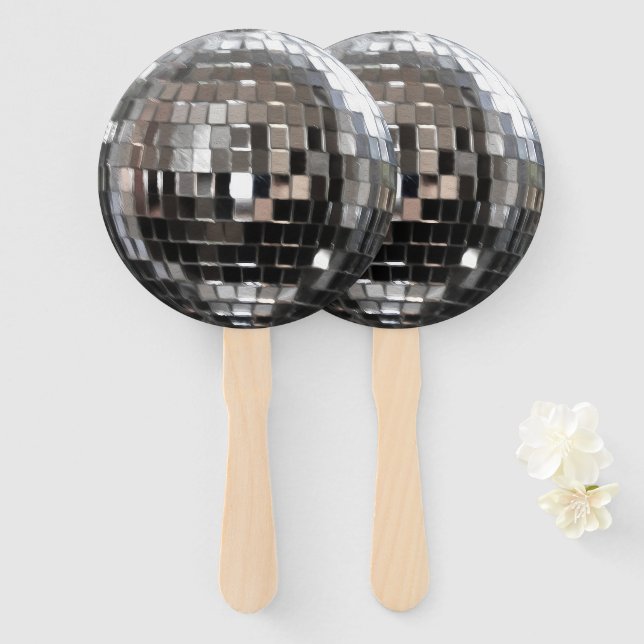 Éventail Boule disco métallisée argentée (Devant et derrière)