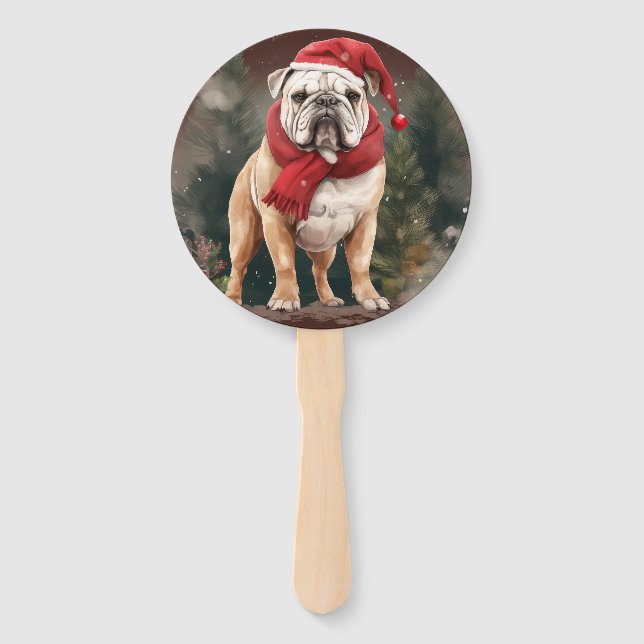 Éventail Bouledogue dans la neige de Noël (Devant)
