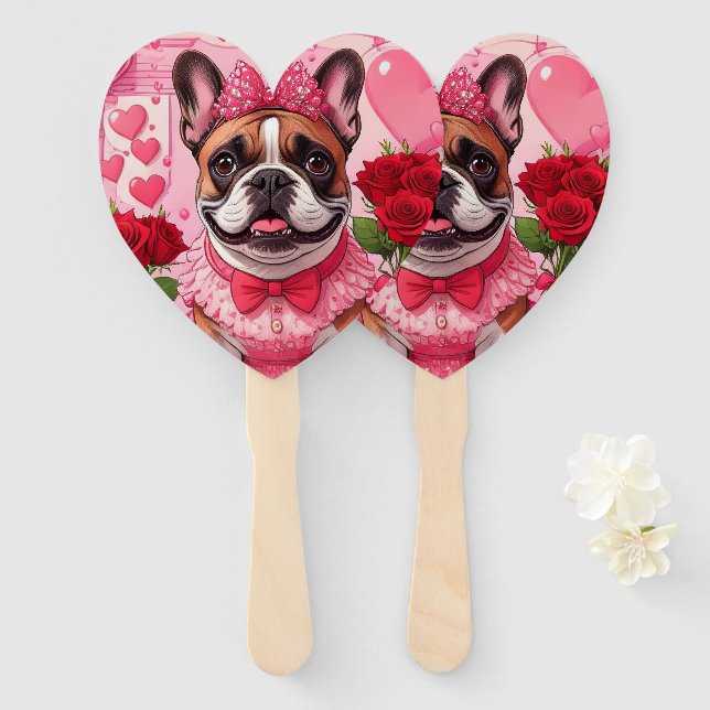 Éventail Bouledogue français amoureux (Devant et derrière)
