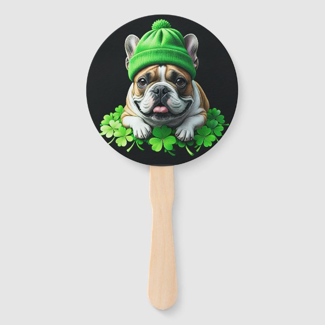 Éventail Bouledogue français Saint-Patrick Day Trèfle Chanc (Devant)