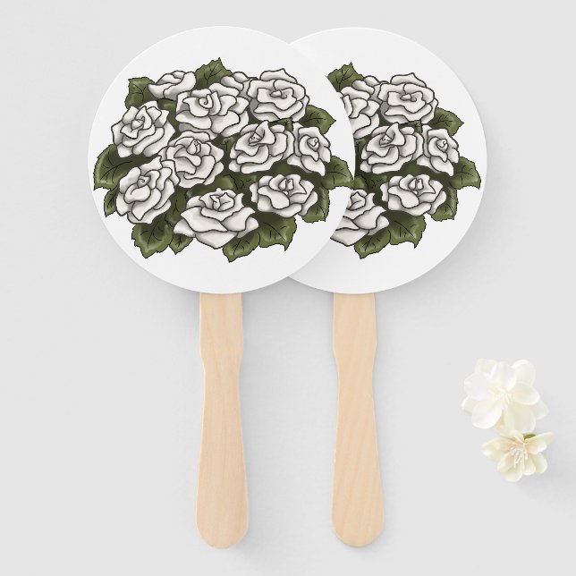 Éventail Bouquet Rose blanche (Devant et derrière)