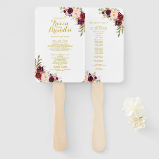 Éventail Bourgogne Floral Blanc Gold Script Programme de ma