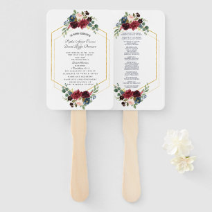 Éventail Bourgogne Floral Gold Hexagon Programme de mariage