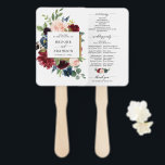 Éventail Bourgogne Red Navy Floral Rustic Wedding programme<br><div class="desc">Aquarelle Bourgogne Rouge Floral Rustic Boho Wedding Programme de mariage pour les mains. Parfait pour un mariage de automne. Le design comprend un bouquet époustouflant de bordeaux / Marsala, pêche, rose vif, fleurs bleu marine / roses avec feuilles assortis. S'il vous plaît trouver d'autres modèles et variantes dans mon magasin...</div>