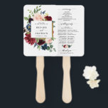 Éventail Bourgogne Red Navy Floral Rustic Wedding programme<br><div class="desc">Aquarelle Bourgogne Rouge Floral Rustic Boho Wedding Programme de mariage pour les mains. Parfait pour un mariage de automne. Le design comprend un bouquet époustouflant de bordeaux / Marsala, pêche, rose vif, fleurs bleu marine / roses avec feuilles assortis. S'il vous plaît trouver d'autres modèles et variantes dans mon magasin...</div>