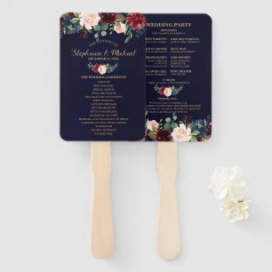 Éventail Bourgogne Red Navy Floral Rustic Wedding programme