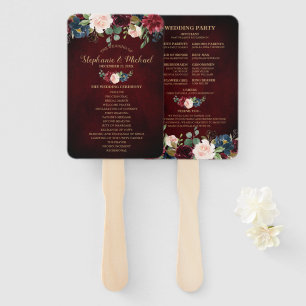 Éventail Bourgogne Red Navy Floral Rustic Wedding programme