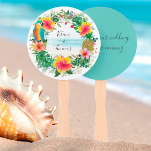 Éventail Brise de l'île   Mariage aquarelle de plage tropic